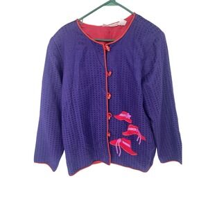 Drapers & Damon's Purple Jacket Red Trim Hat Applique Button Front Women's L